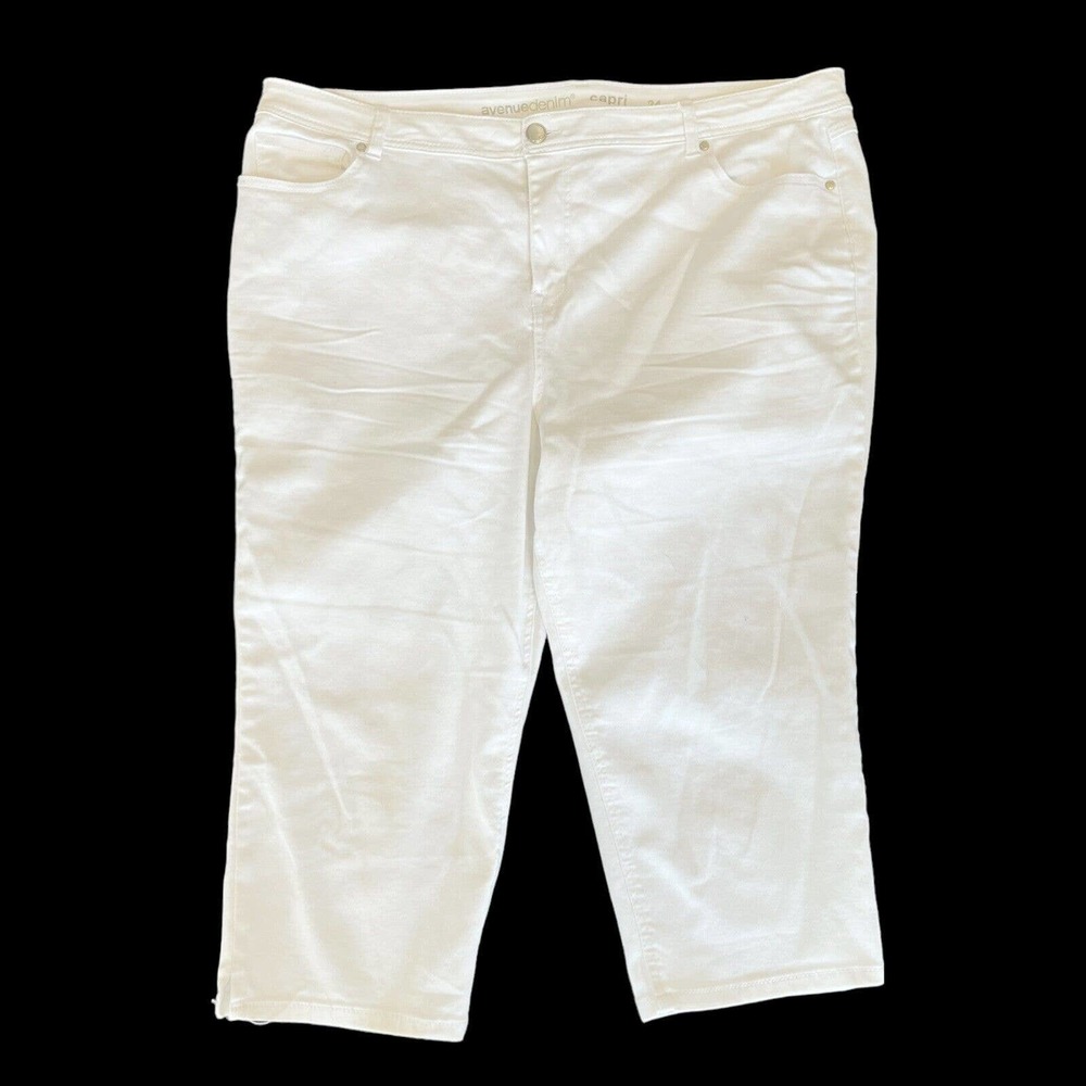 Avenue Womens Pants 24 White Denim Capri Five Pocket Style High Rise Stretch